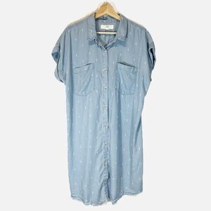 Thread + Supple Shirt Dress Raw Hem Cuffed Sleeves Arrow Print Size L